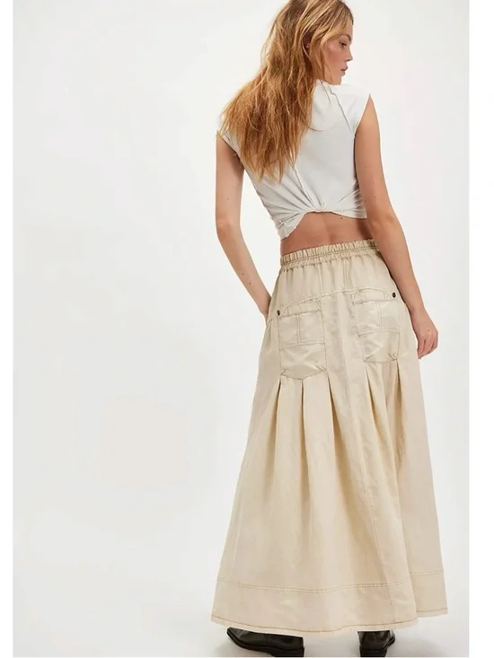 Free People Grunge 90s Cargo Rough Riding Maxi Skirt Birch Neutral XL Bella Swan - Picture 7 of 13